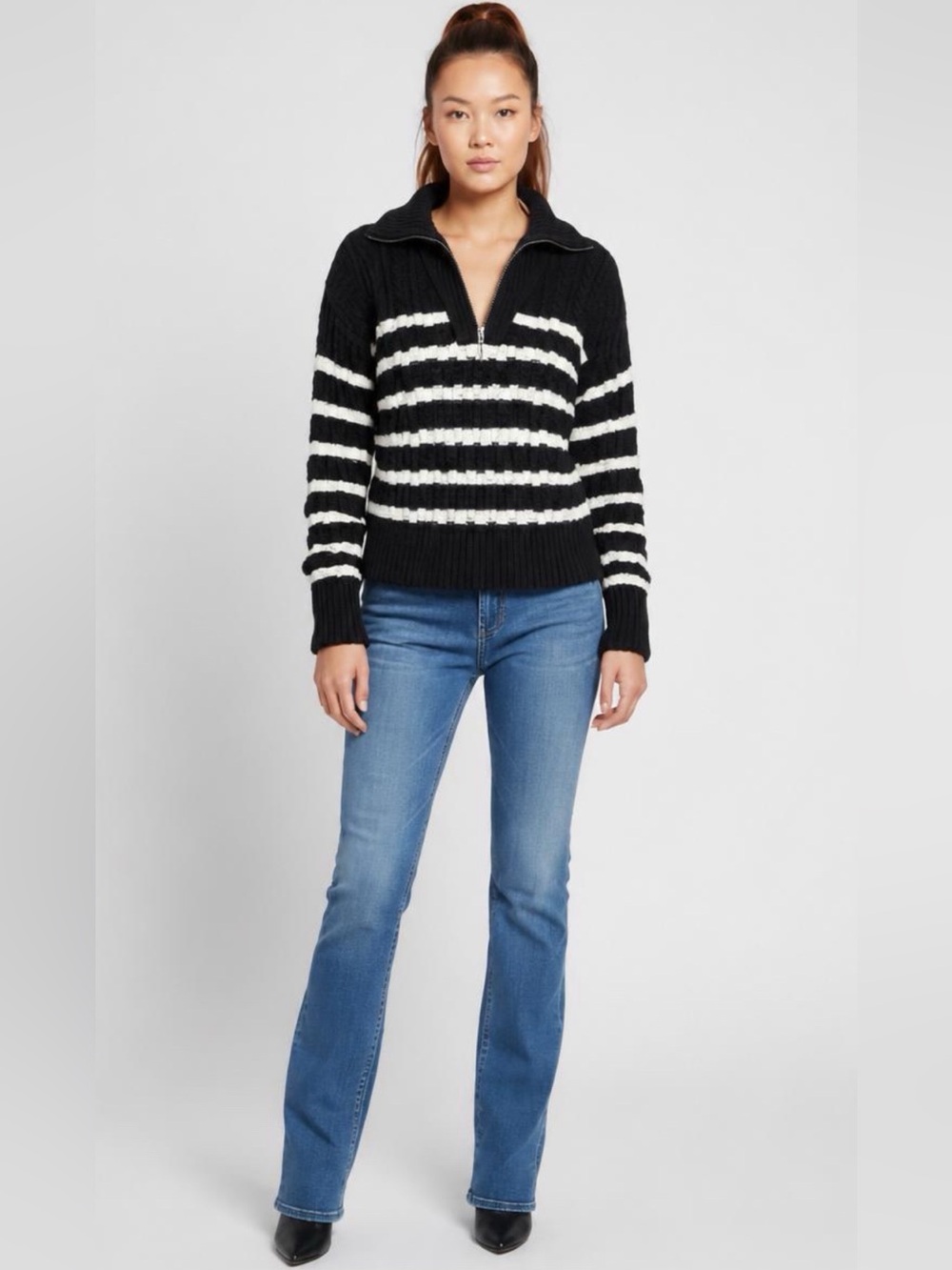 La Ligne x Target Black White Striped Quarter Zip Knit Pullover Sweater
